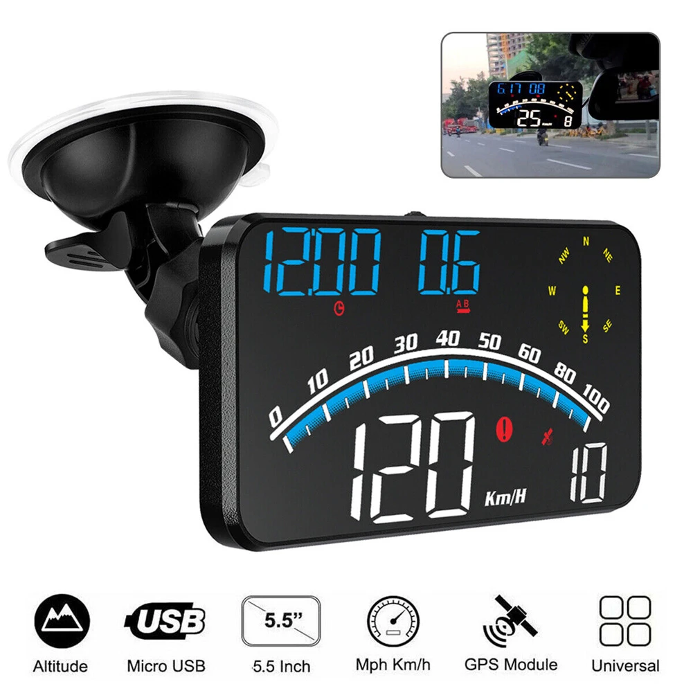 Car Gps Hud Head Up Display Digital Speedometer Km/h Mph Overspeed