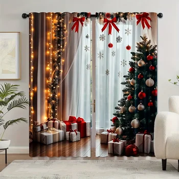 Christmas Bow Tree Curtain Set 1