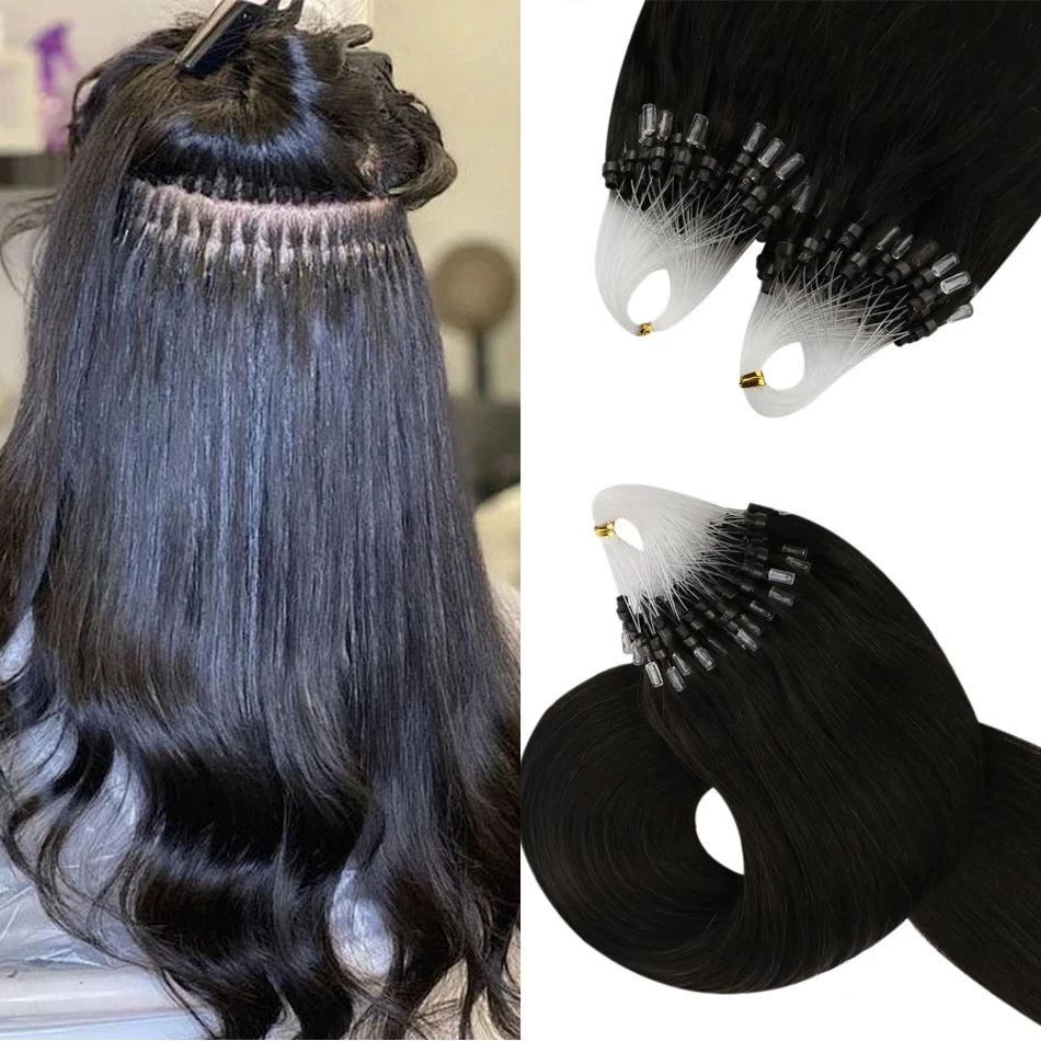 Straight Micro Loop Human Hair Extensions Fish Line Real Human Hair Micro Link Extensions Brazilian Natural High Quality 2
