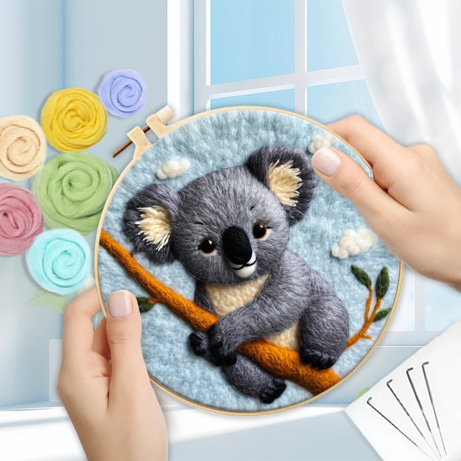 CHENISTORY Frame With Painting DIY Felting Wool Embroidery Kit Animal Painting Needle Wool Handcraft For Beginner Gift 20x20cm