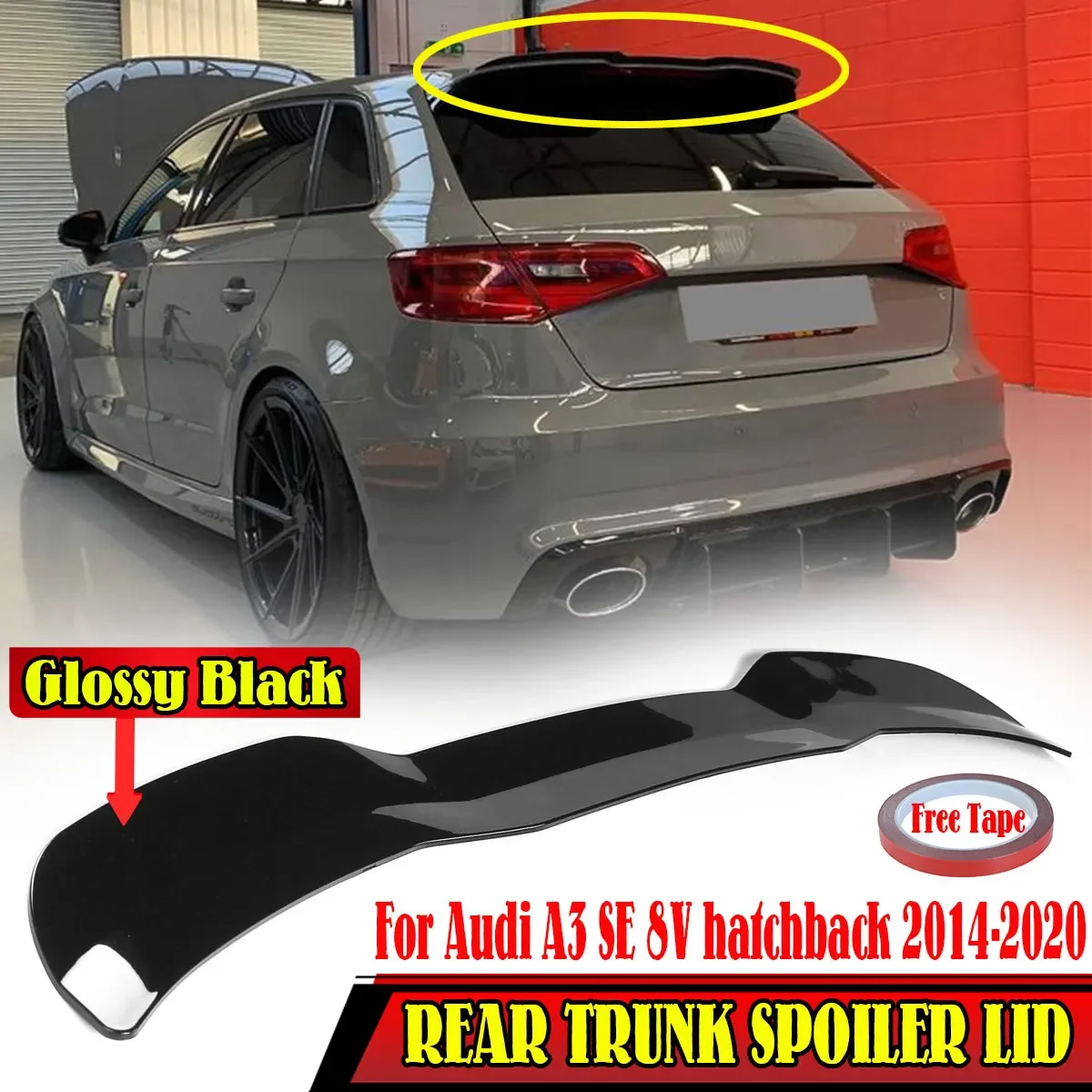 

Black/Carbon Fiber Look Rear Wing Lip Extension For Audi A3 SE 8V hatchback 2014-2020 Rear Trunk Spoiler Boot Wing Lip Body Kit