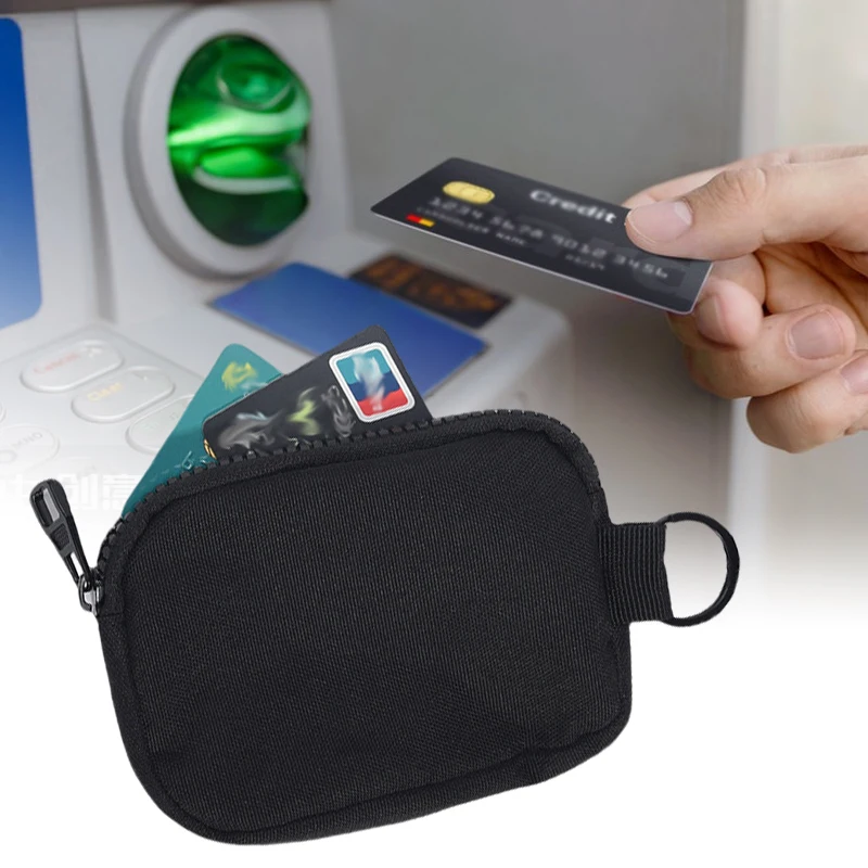 New Trend Casual Men's Coin Purse Tactical Edc Zipper Short Wallet Key Holder Small Money Bag Bus Card Headphones Neck Bag