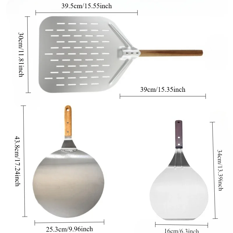 6.5/10/12inch Pizza Shovel Metal Non-Stick Pizza Peel with Wood Handle Cake Lifter Transfer Tray for Homemade Baking Bread