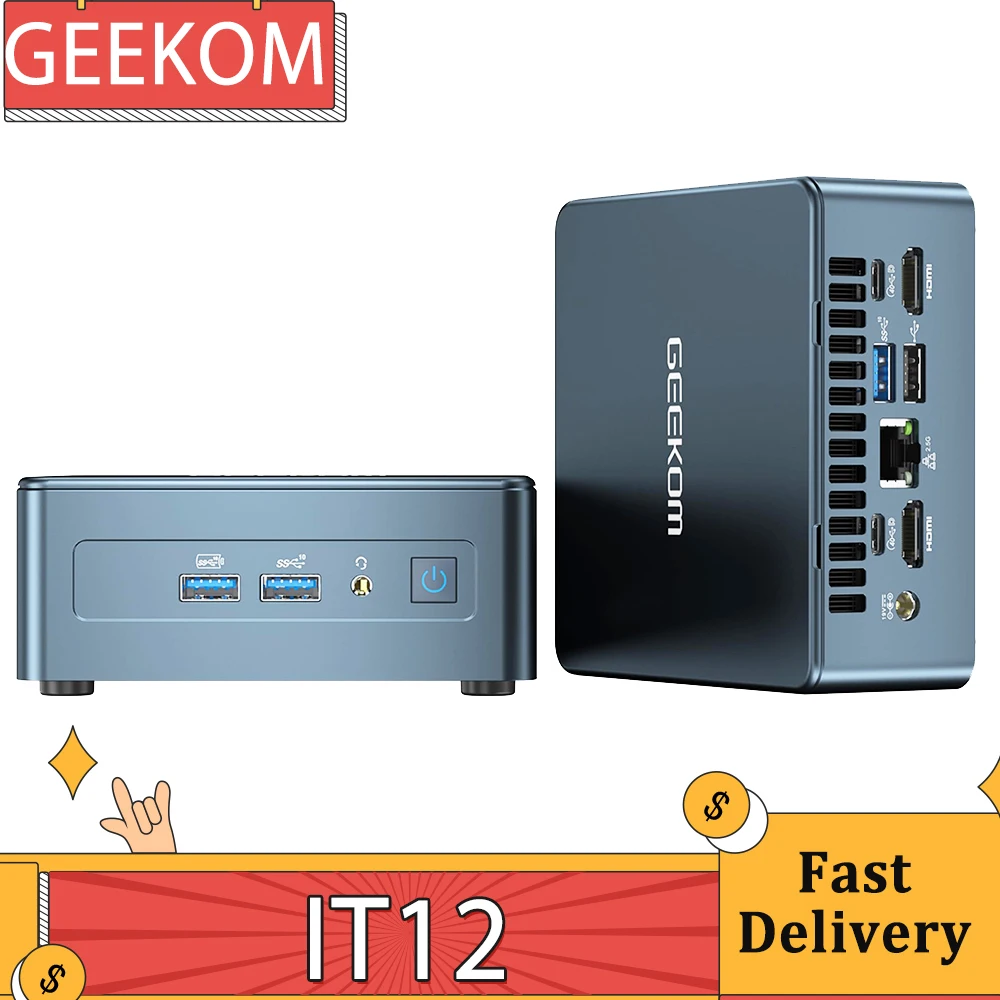 Geekom It12 Mini Pc, Intel I7-12650H 10 Core Fino A 4.70 Ghz, 32Gb Ram 1Tb Ssd, Wifi 6E, 8K + 4K Display Quad, 3 * Usb 3.2