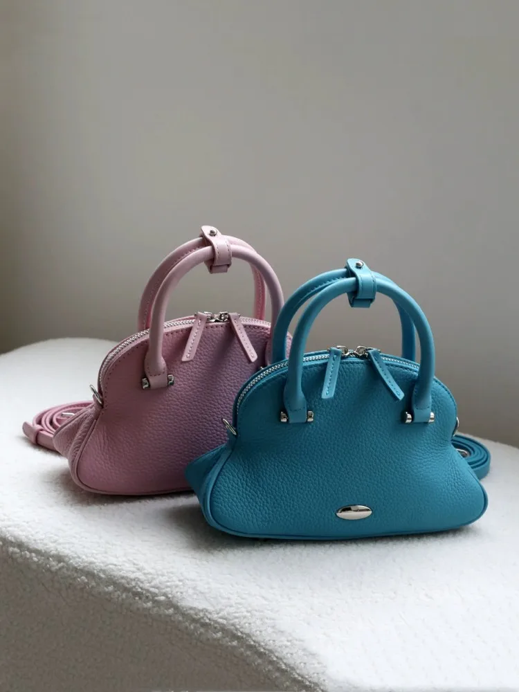 Women Cowskin Genuine Leather Bag Fashion Design Shell Totes Office Ladies Handbag Solid Color Crossbody Single Shoulder Bags