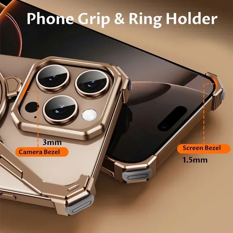 Eary Minimalist Phone Case for iPhone 17 16 15 14 13 Pro Max with MagSafe Stand 360° Rotatable Aluminum Metal Frameless Cover