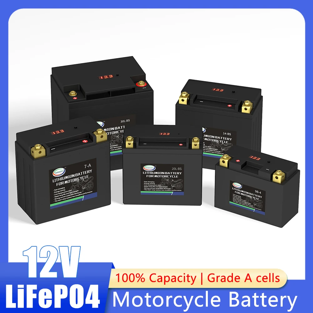 

Стартовый Аккумулятор для мотоцикла, 12 В, LifePO4 батарея 2 Ач, 4 Ач, 6 Ач, 8 Ач, 9 Ач, 12 Ач, 16 Ач, CCA 160-720A, встроенный аккумулятор для квадроцикла UVT