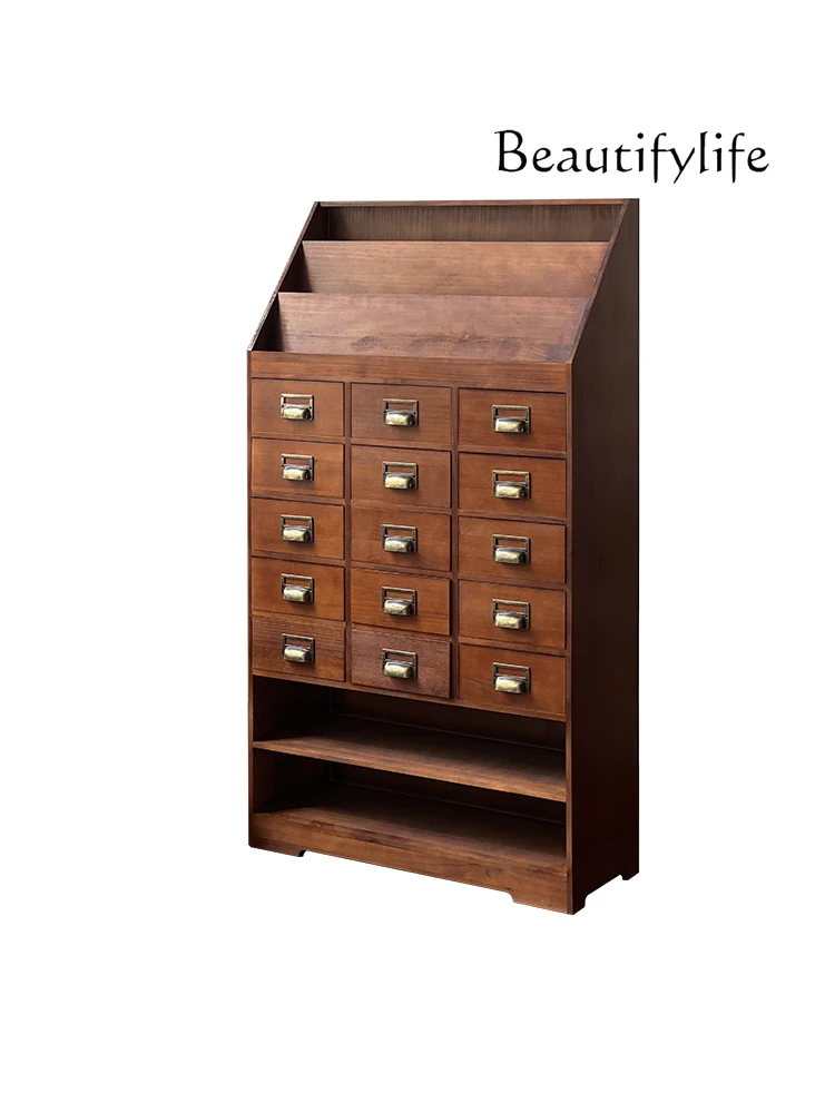 

American Retro Chest of Drawers Middle-Ancient Furniture Solid Wood Magazine Hallway Record Drawer Living Room Storage Cabinet