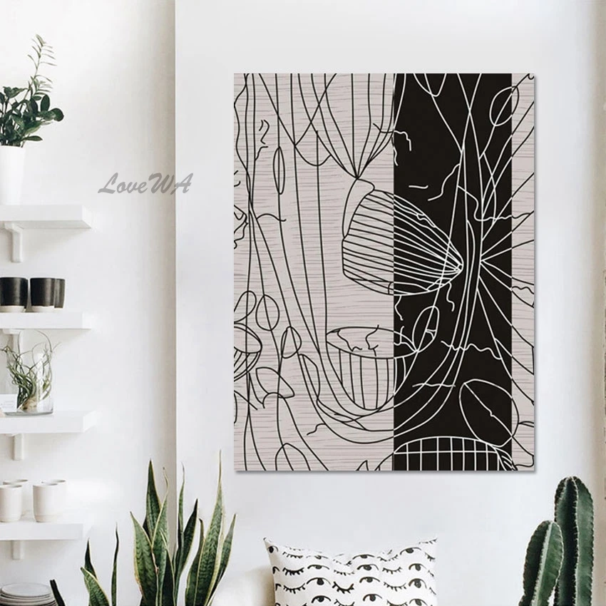 

Indian Modern Art Paintings Abstract Artwork Black White Acrylic Wall Decor Canvas Picture Line Texture Design Unframed Gift