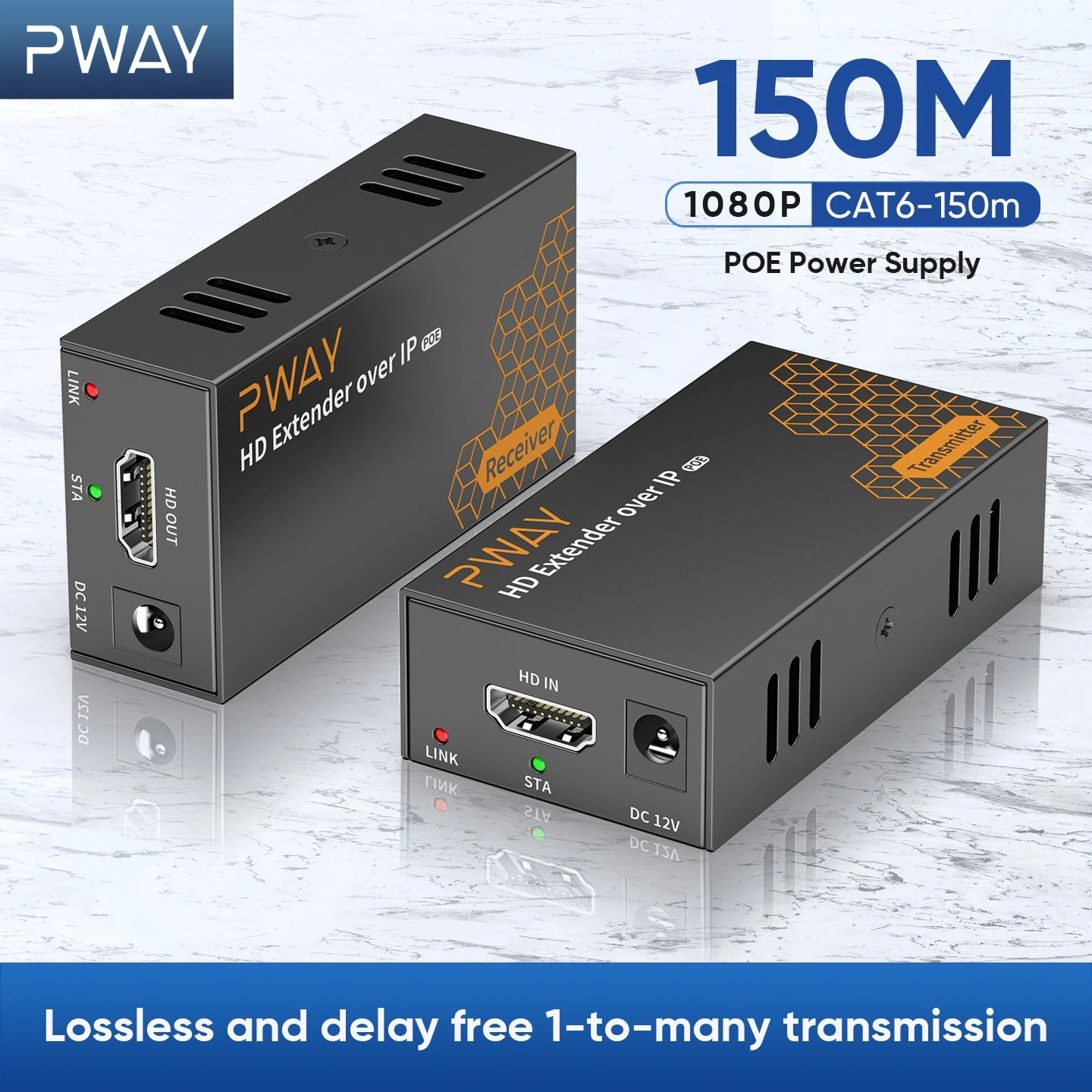 PWAY HDMI Extender 500ft Over Single Cat5e/6, One to