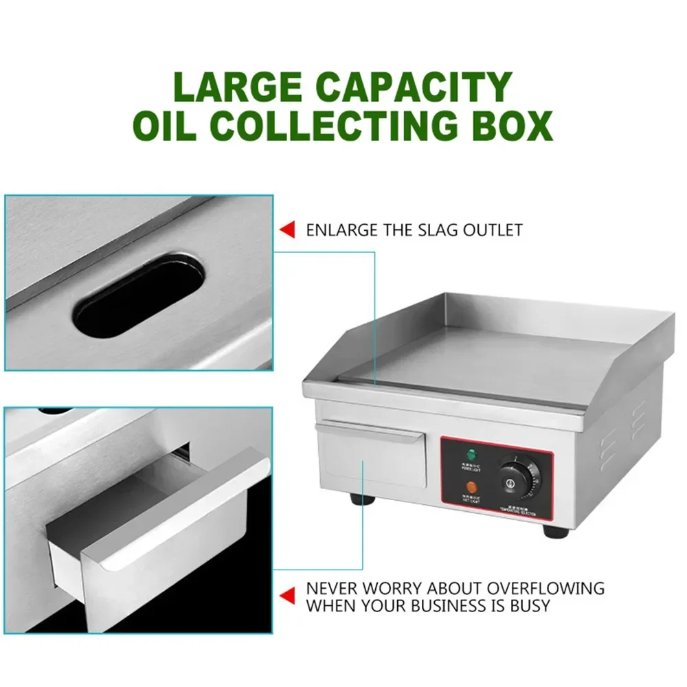 Stainless Steel Meat Electric Grill Commercial Electric Griddle Desktop Flat Grill Automatic Thermostat Griddle. 5