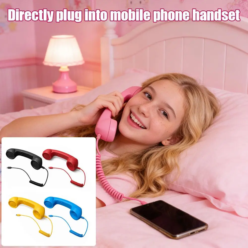 Vintage Handheld Phone Receiver with Type-C Connection and Tangle-Free Cord