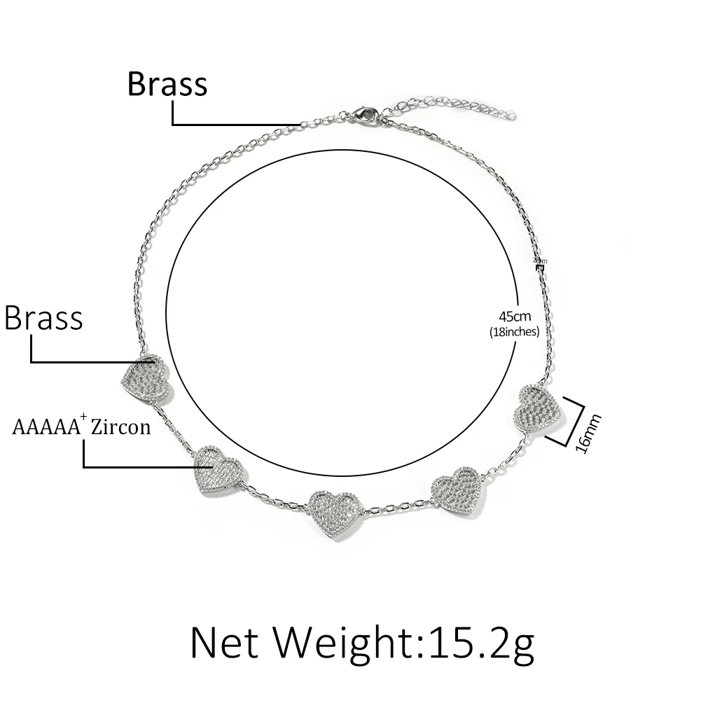 THE BLING KING 5 Hearts Necklace Iced Out Baguettecz Cubic Zirconia Link Chain Best Gift For Women Girl Hiphop Jewelry