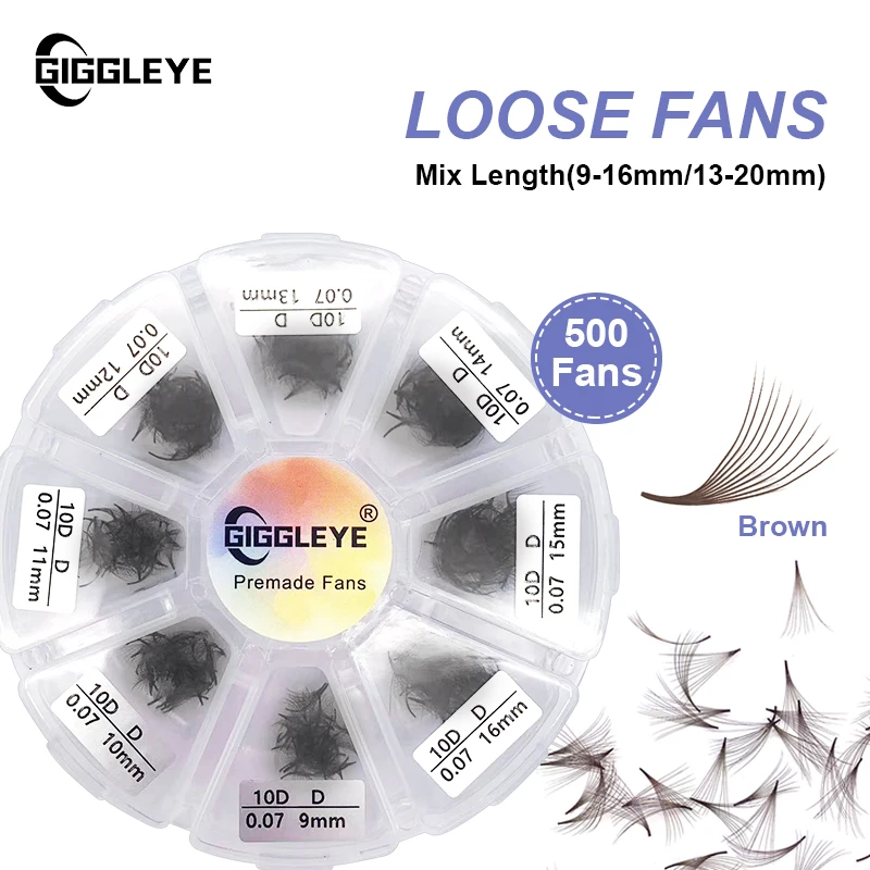 Brown Premade Fans Extension Ciglia 500 Pcs Pointy Thin Base Promade Loose Fans Stable D Curl Mix Lunghezze Pre Made Volume Lashe