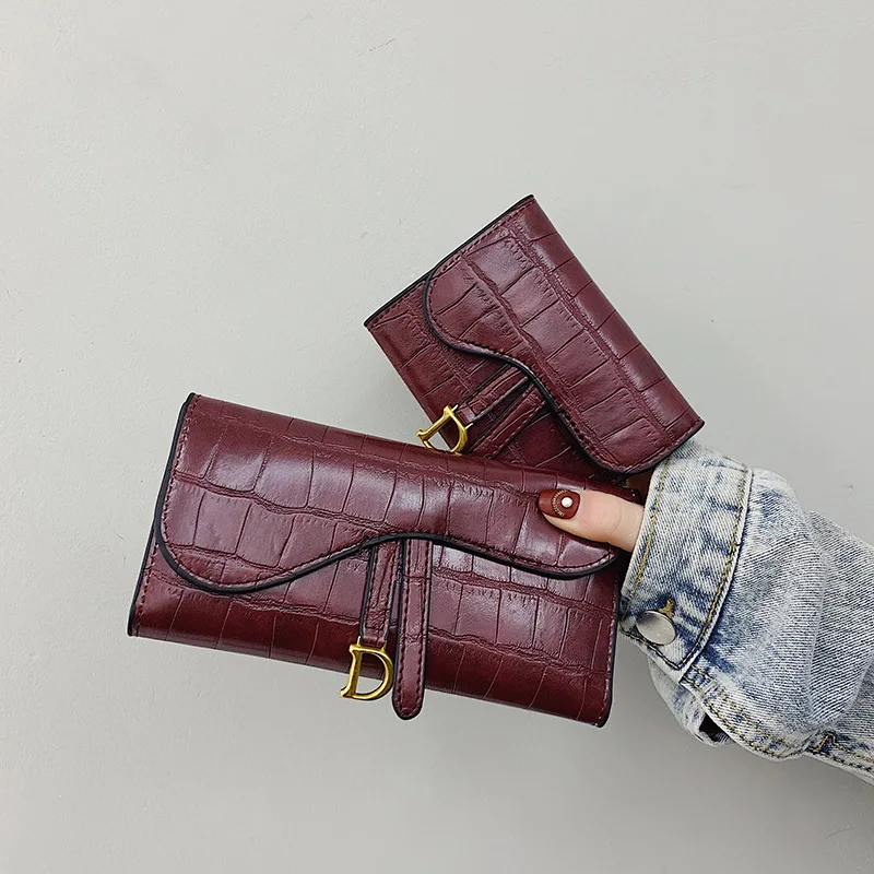 Women Wallets Long Simple Tide Buckle Folding Stone Grain Multi-card Card Bag Short Small Wallet Change Clip |