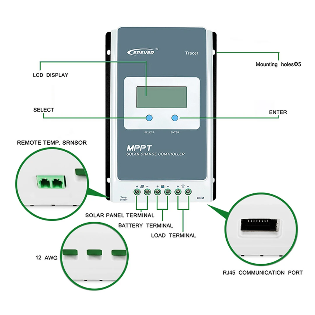 Tracer4210AN G3 EPEVER 40A Solar Charge Controller 12V24VDC Auto-recognition MPP