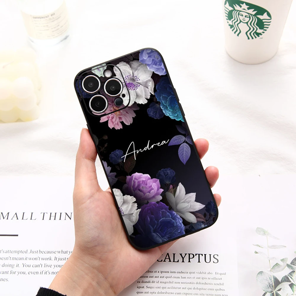 

Personalized Flower Custom Name Phone Case for iPhone 14 13 12 Mini 11 Pro X XS Max XR 7 8 Plus SE 2020 Luxury Silicone Cover