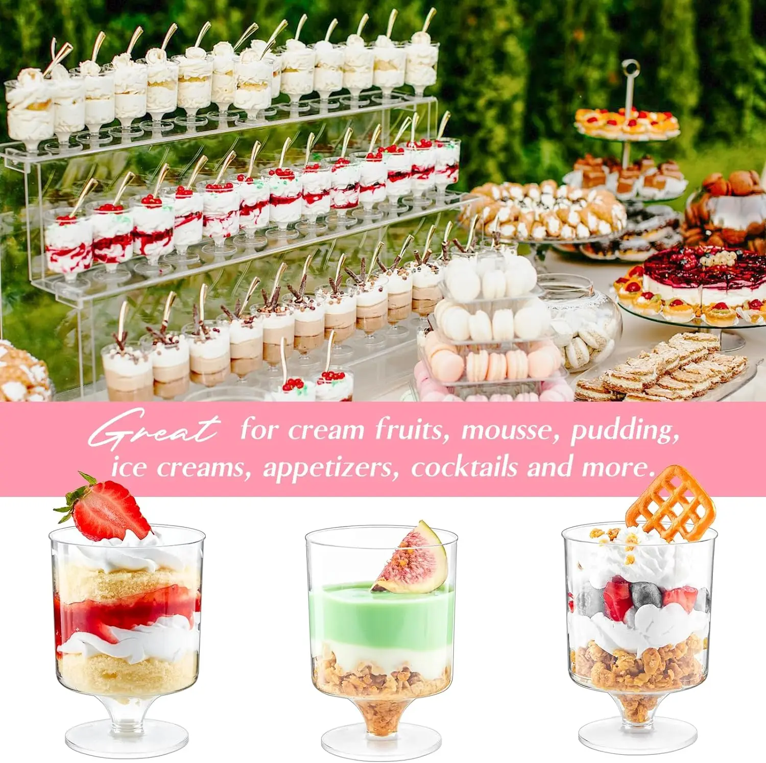 Plastic Cups Plastic Dessert Cups Dessert Cups 10PCS 5 oz Mini Dessert Cups Spoons Small Dessert Cups Plastic Footed Wine Glasses Serving Trifles Appetizers