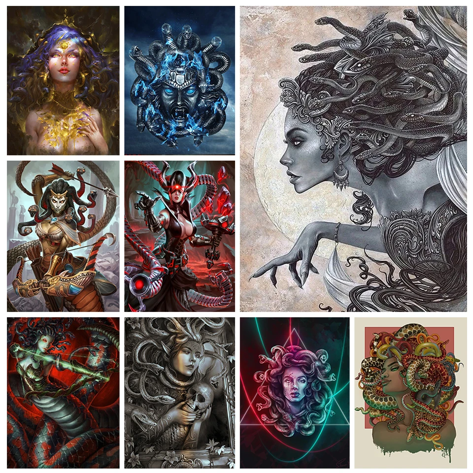 Medusa Pittura Diamante Serpente Donna 5D Diamante Pieno Ricamo Fai Da Te Punto Croce Kit Mosaico Immagine Fantasia Ritratto Decor Casa