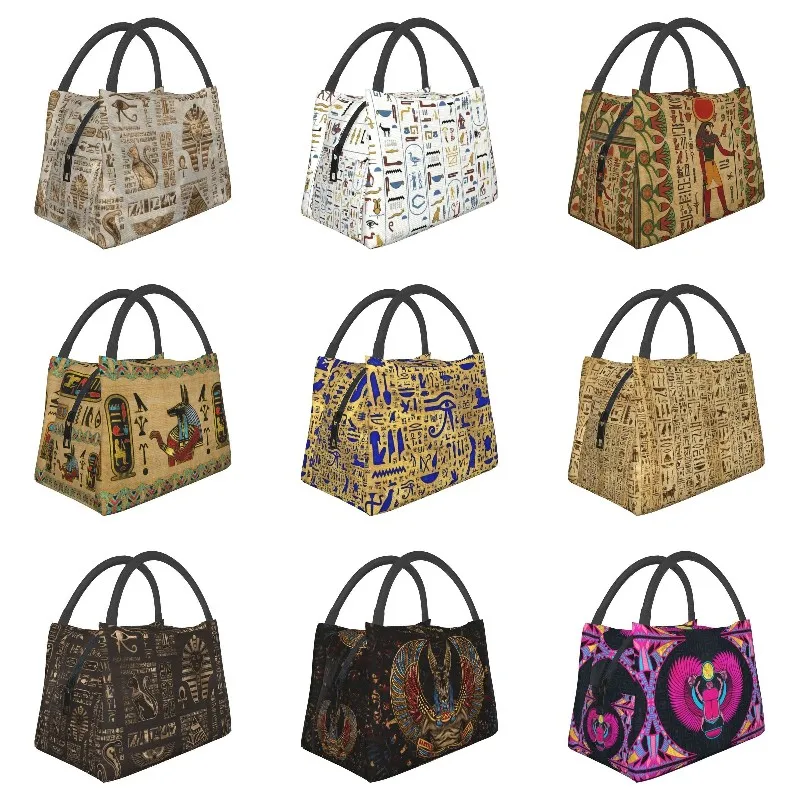 

Egyptian Hieroglyphs And Deities Insulated Lunch Bags for Women Leakproof Egypt Pharaoh Thermal Cooler Lunch Box Picnic Travel