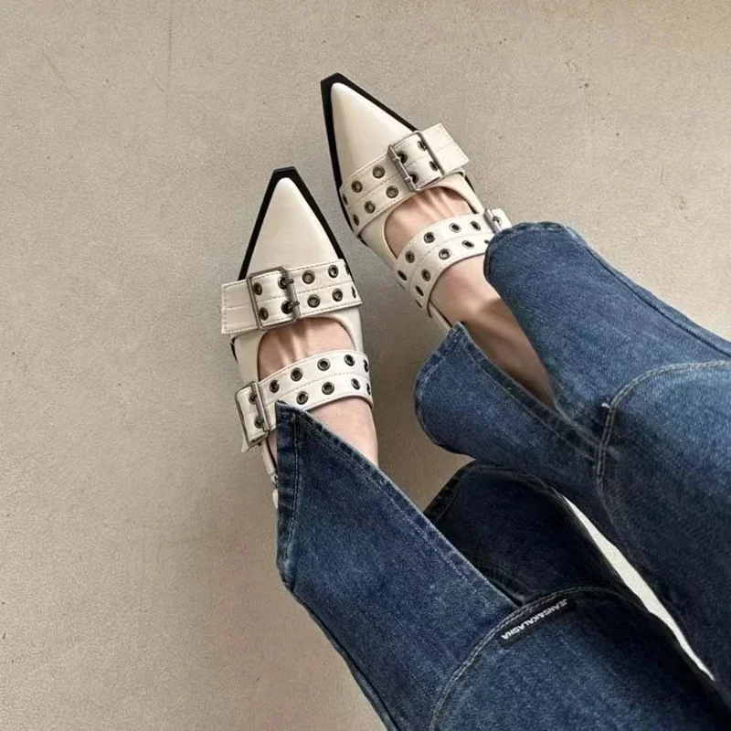 Strap shoes, Gothic thick heels, women's high heels, rivets, street style, medium heels, punk retro casual sandals 5