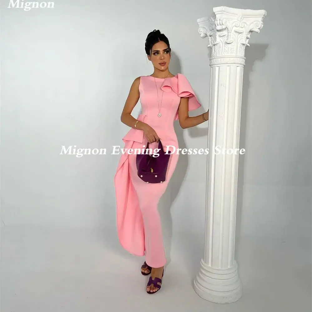 

Mignon Satin Mermaid O-neck Ruffle Formal Prom Gown Ankle Length luxury Evening Formal Elegant Party Dress for Women 2023