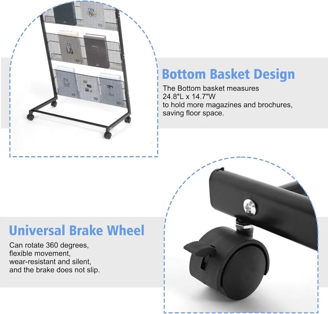 Floor-Standing Magazine Rack 4-tier Newspaper Holder Book Display Shelf brochure Display Stand for Exhibitions Shopping Malls 5