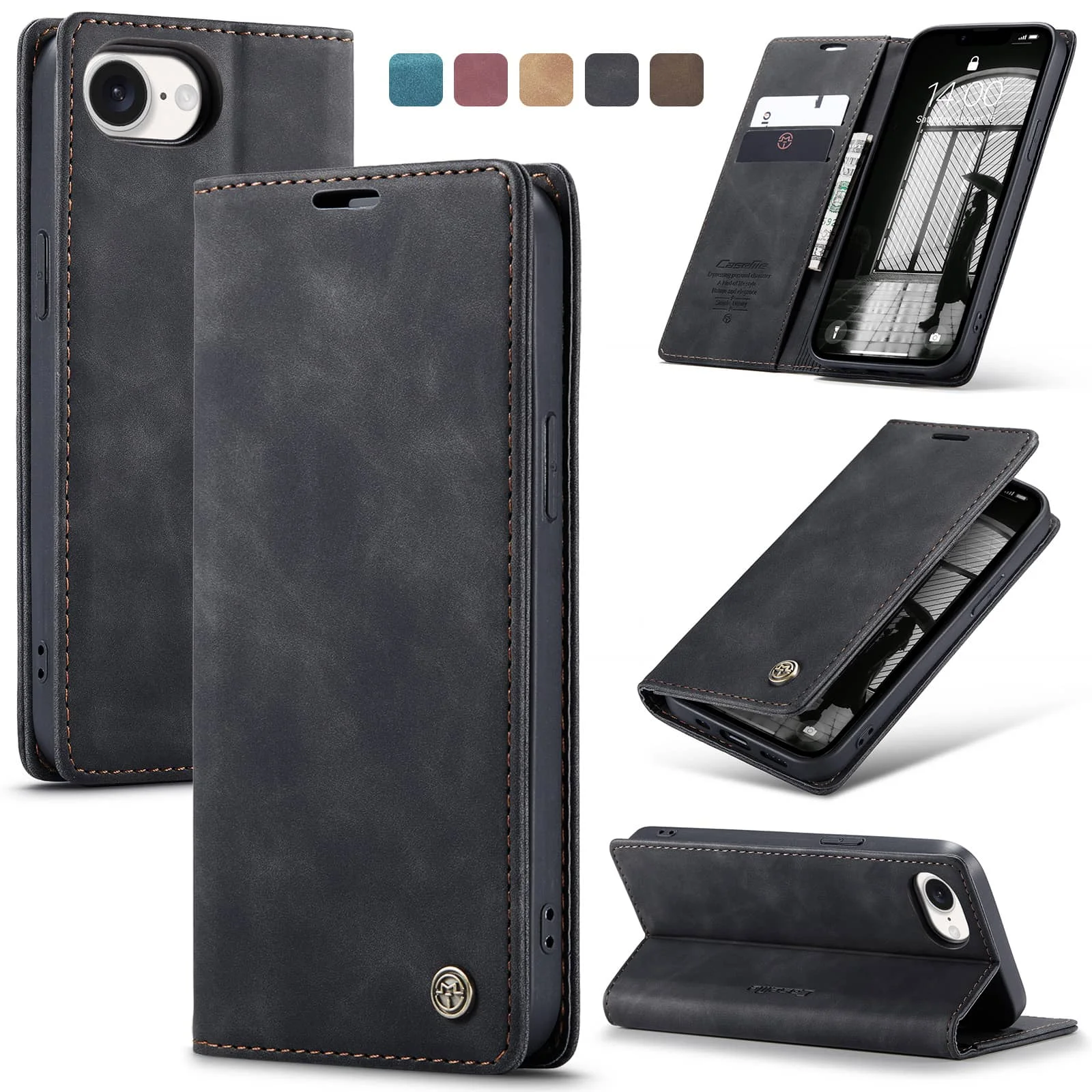 Leather Flip Wallet Case with Card Holder & Kickstand – Magnetic Folio Cover, Shockproof & Durable