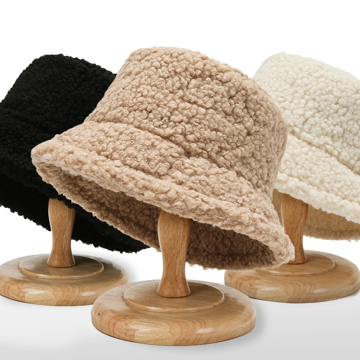 Bucket Hat Women Bucket Hat Women Hat Lamb Faux Fur Bucket Hat Winter Warm Velvet Hats For Women Lady Thicken Bob Panama Outdoor Fisherman Hats Caps Girls