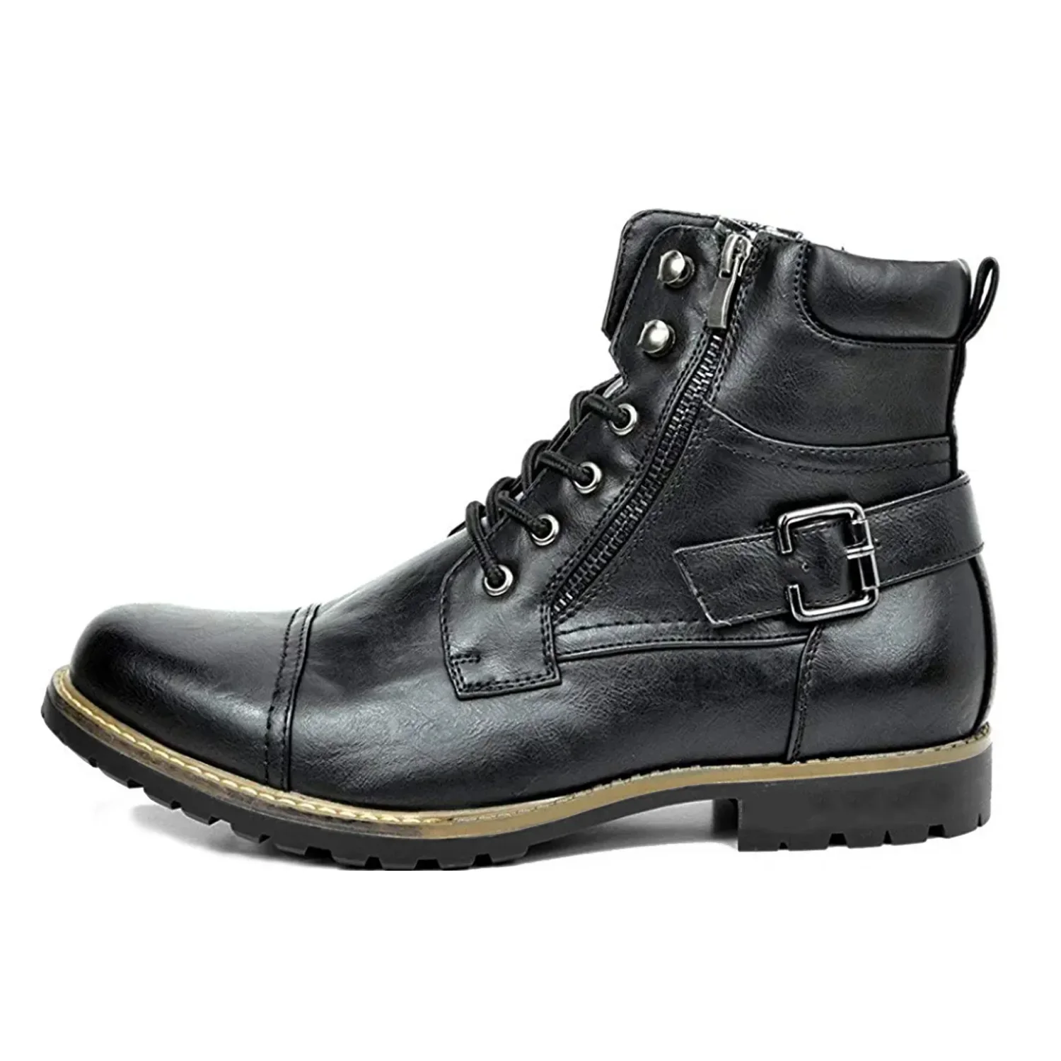 3 Colors Metal Double Zipper Motorcycle Men's Boots Fashion Mid Top Waterproof Riding Motorcyclist Boots