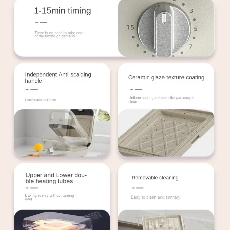 Ceramic Enamel Coated Toaster Sandwich Breakfast Machine Home Appliance Timed Multi-functional Toast Waffle Maker Sanwich Maker