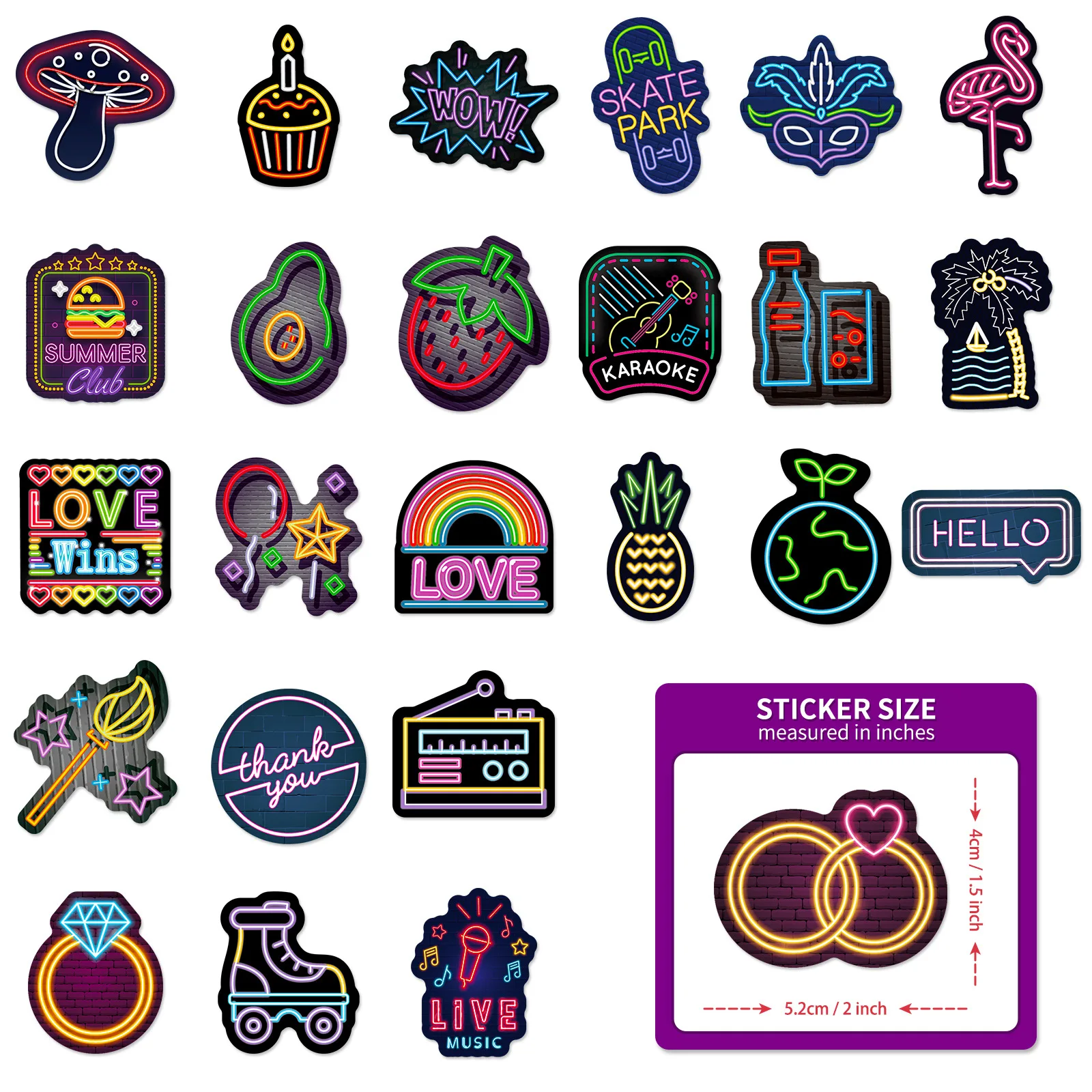 Marsforce Neon graffitistickers, waterdichte vinylstickers voor laptop, waterflessen, skateboard, bagage, auto, motorfiets, fiets, gitaar, PS4, koffer, scrapbook, mobiele telefoon, pad, 50 stuks