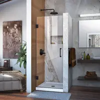 Unidoor Frameless Hinged Shower Door in Satin Black Professional installation recommended stain resistant glass coating 1