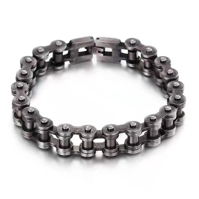 Heavy Punk Rock Rainbow Blue Chain Bracelet in Titanium Steel
