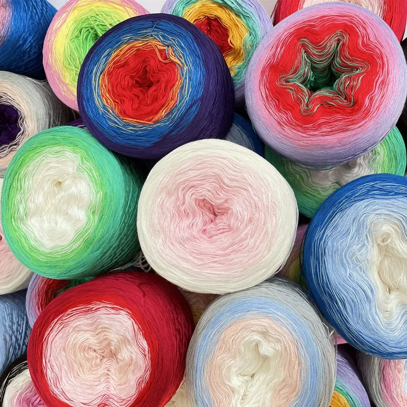 Hand Knitted Cotton Shawl Blanket Gradient Color DIY Yarn