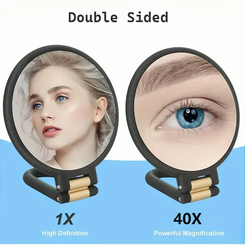 40X Magnification Dual-Sided Handheld Mirror with 360° Adjustable Stand & Travel Case - Foldable Makeup Mirror for Precision