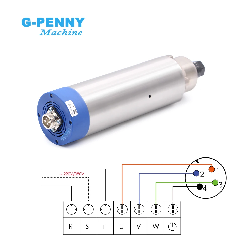 Air Cooled Spindle Motor 1.5kw ER16 D = 65mm 400Hz Air cooled spindle 4pcs bearings 24000rpm wood working spindle motor