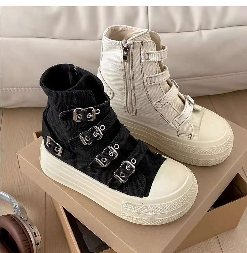 High Top Canvas Shoes with Leather Straps: Style Meets Durability