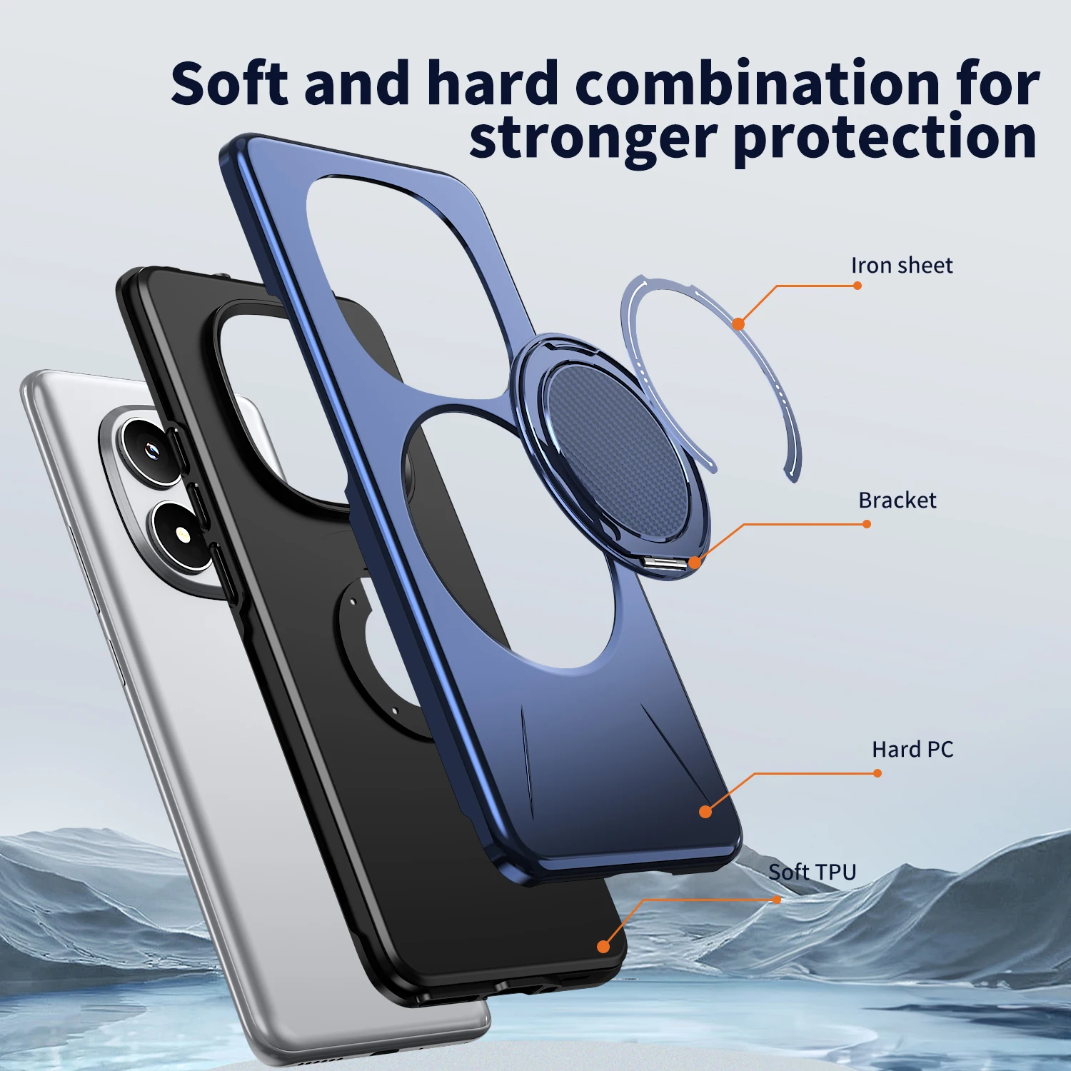 Armor Shockproof Case with Rotating Magnetic Metal Ring Bracket - Hard Cover