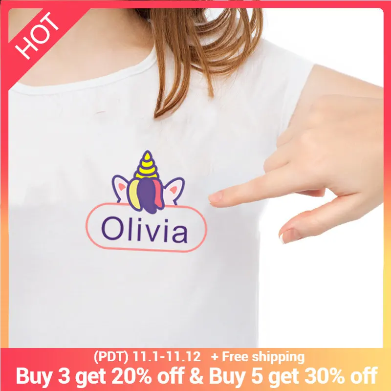 Kids Cute Nature Pattern Iron On Stickers Custom Name Labels Personalized Waterproof Tags For Children Clothes School Uniforms