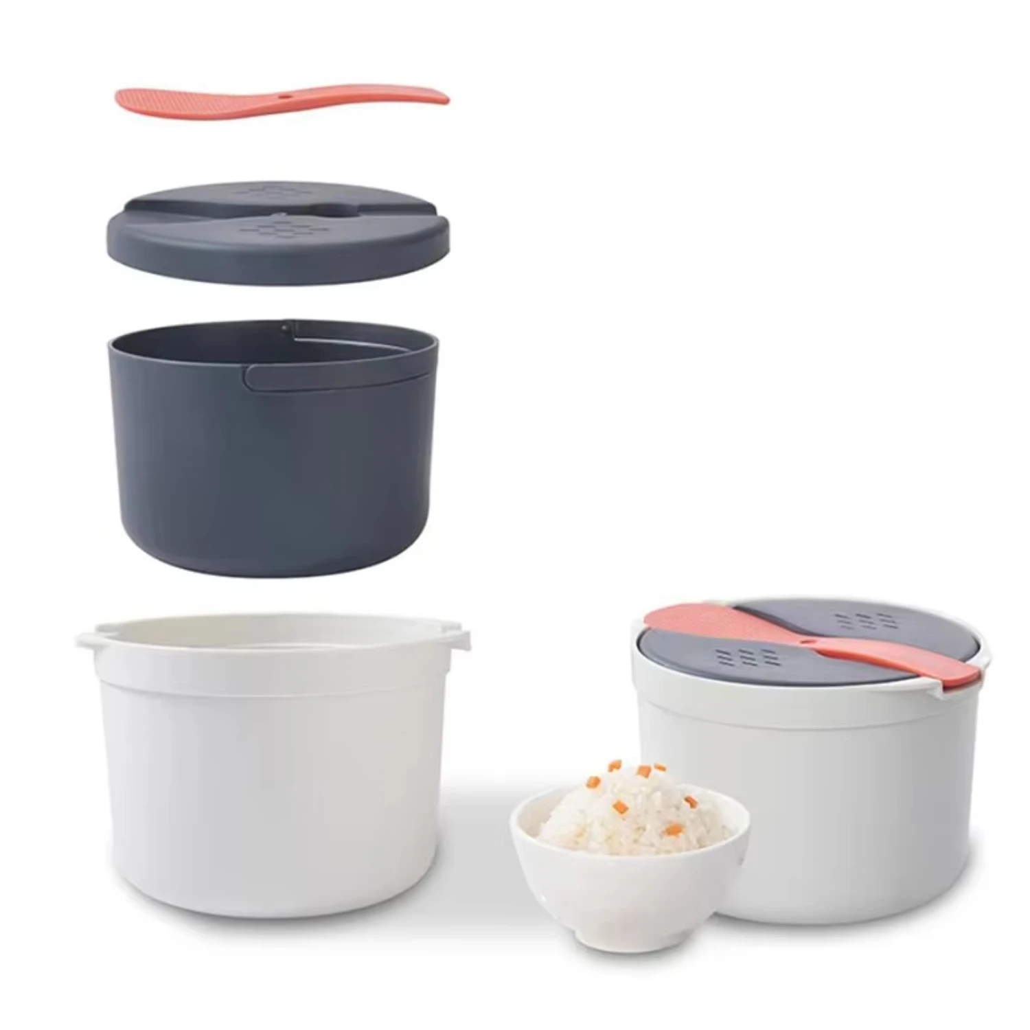 Portable Microwave Rice Cooker Steamer Lunch Box - Food Container with Steaming Utensils
