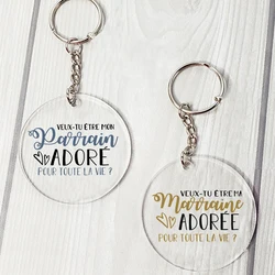 Would You Be My Godmother & Godfather Printed Key Keychain Marraine Parrain Request Chain Acrylic Keyring Thanks Best Idea Gifts