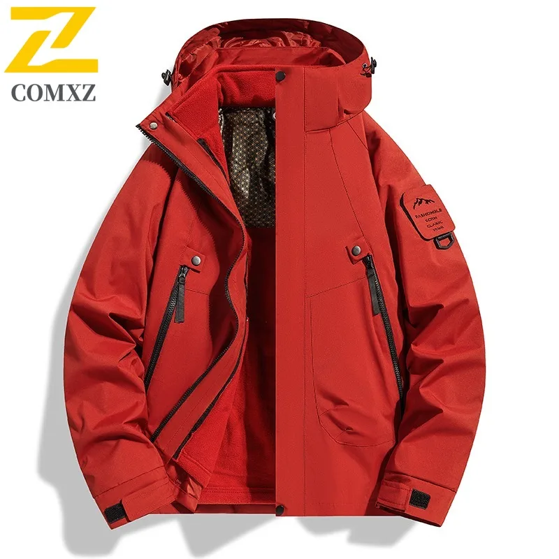 COMXZ Men Graphene Jacket Comfort Outdoor Adventure Thickened Warm Parka Fashion Detachable Hood Windproof Winter Clothing