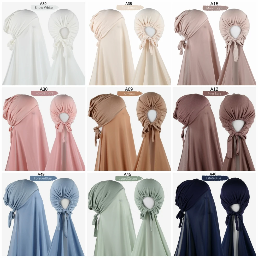 Plain Chiffon Shawl With Jersey Underscarf Cap Islam Inner Scarf Headband Stretch Hijab Cover Headwrap Turbante women muslim instant chiffon hijab with cap hijabs with underscarf bonnet scarf islam headscarf headwrap turbante