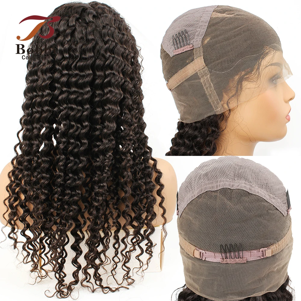 Full Lace Wig Human Hair Wig Deep Wave Pre-Plucked Transparent Lace with Baby Hair Natural Color Virgin Remy BOBBI