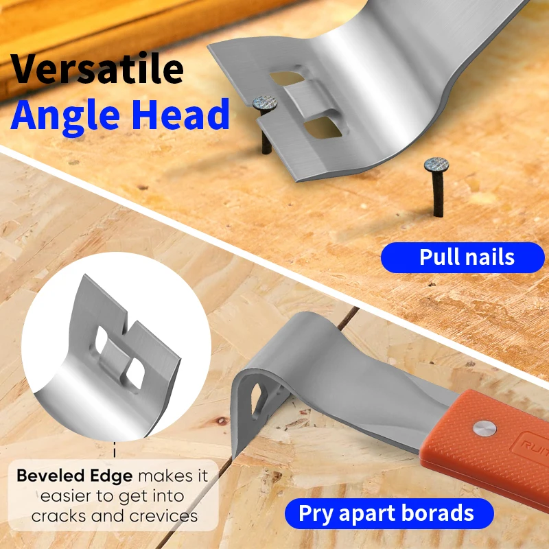 Pry Bar Stainless Steel Nut Crowbar with M4-M6 Hexagon Socket and Wrench Angle Head Nail Puller for prying lifting pulling