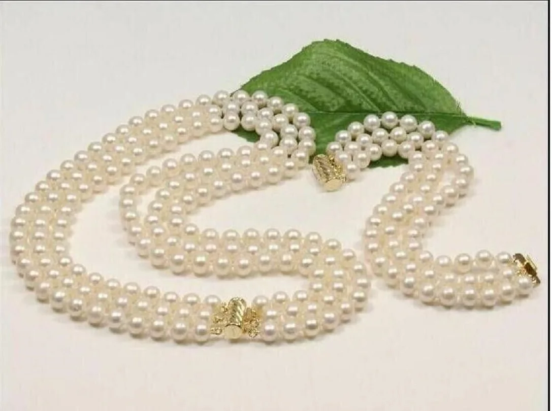 

Triple AAA 7-8mm South China Sea White Pearl Necklace Bracelet 18 inch 14K Gold