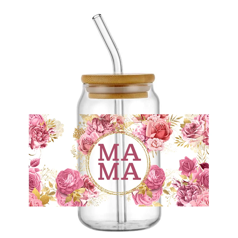 Mom&lsquo;s love Print UV DTF Wraps Waterproof Mom Uvdtf Cup Wraps, Mama UV DTF Cup Wraps for 16 oz Glass Cups Wood Crafts
