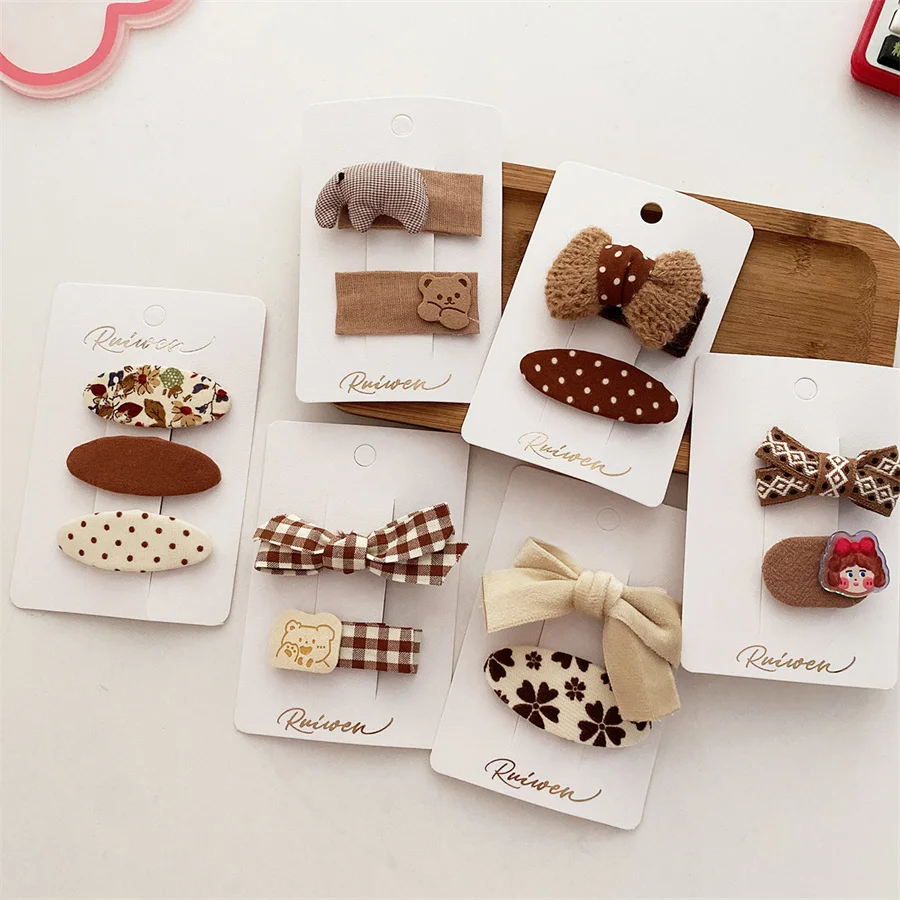 Baby Girls Cute Plaid Fabric Bow Ornament Hair Clip Kids Lovely Coffee Barrettes Cartoon Elephant Hairpins Kids Hair Accessories