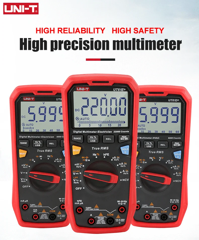 UNI-T UT61B UT61D UT61E Plus Smart Multimeter Digital Professional Multi Meter 22000 Counts AC DC Ammeter Voltmeter Multitester 2